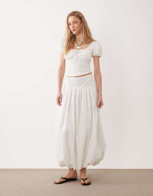 Miss Selfridge puff sleeve milkmaid top in white, 2 of 4