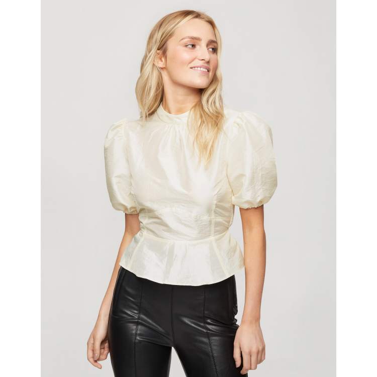 Miss Selfridge puff sleeve organza blouse in cream