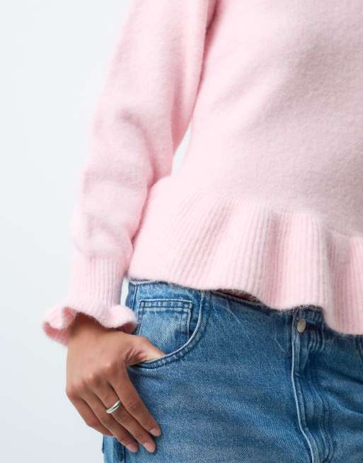 Miss Selfridge puff sleeve peplum jumper in pink, 5 of 5