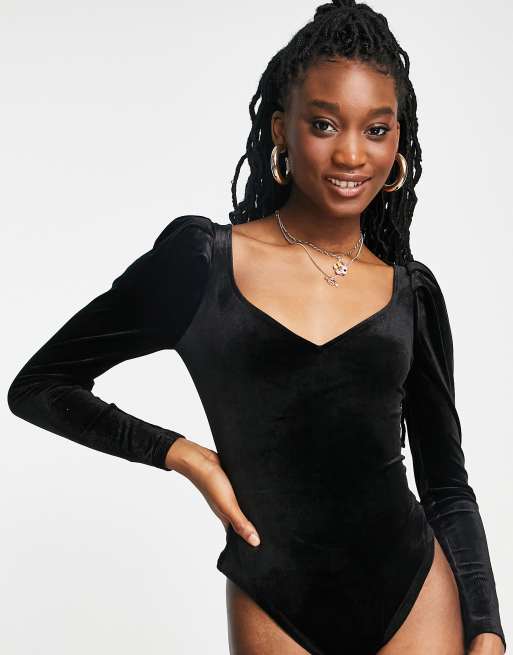 Velvet Puffed Sleeve Bodysuit