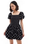 [Miss Selfridge] Miss Selfridge puffball mini dress in black polka dot-Multi 12 Black polka dot