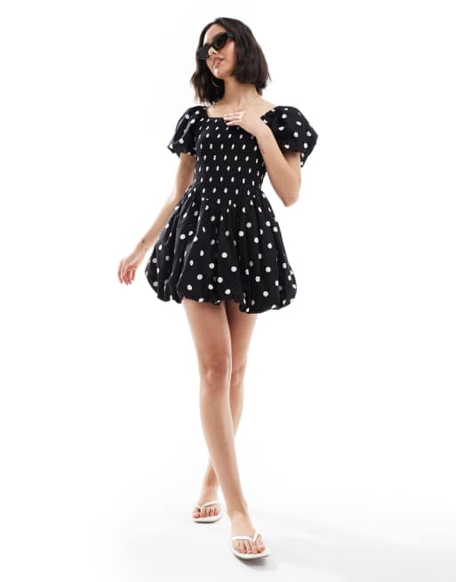 Miss Selfridge puffball mini dress in black polka dot