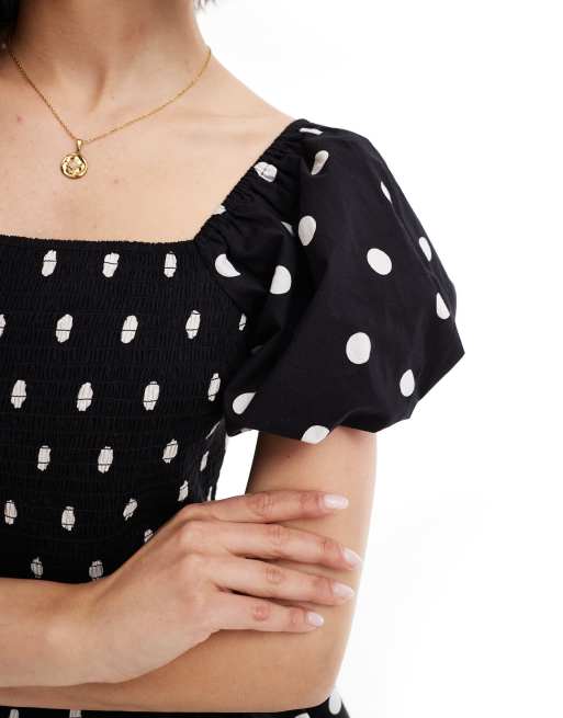 Miss Selfridge puffball mini dress in black polka dot