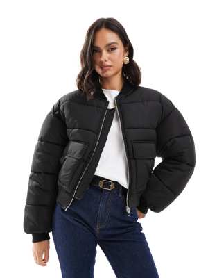 puffer bomber jacket in black