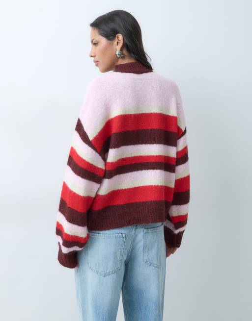 Miss Selfridge pull à col montant à rayures rose et rouge, 5 de 5