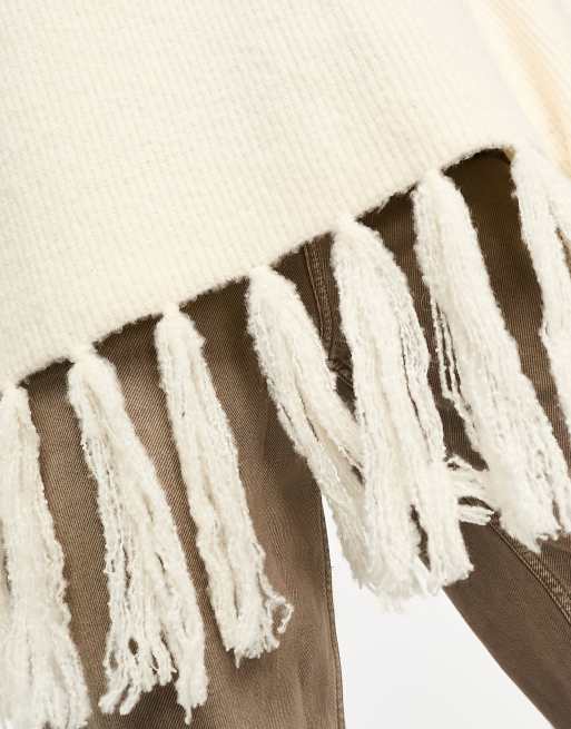 Miss Selfridge - Pull avec col cheminée et ourlet à pampilles - Crème, 4 de 4