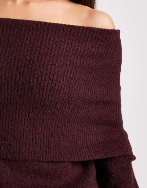 Miss Selfridge - Pull côtelé à large rabat et encolure Bardot - Prune, 3 de 4