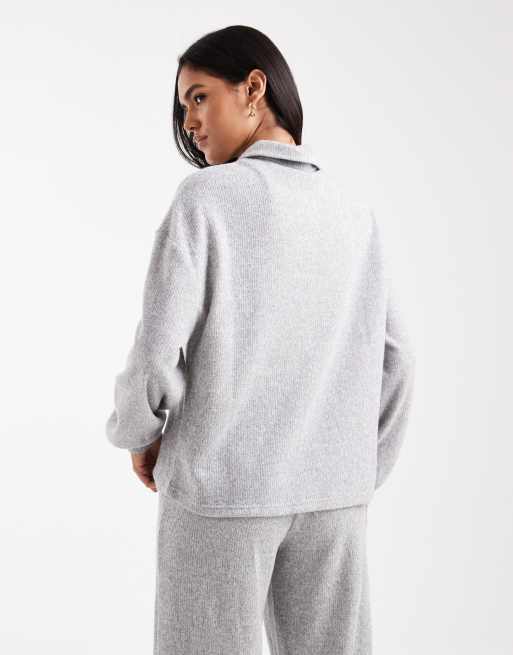Miss Selfridge - Pull d'ensemble en maille brossée avec col - Gris clair, 4 de 4