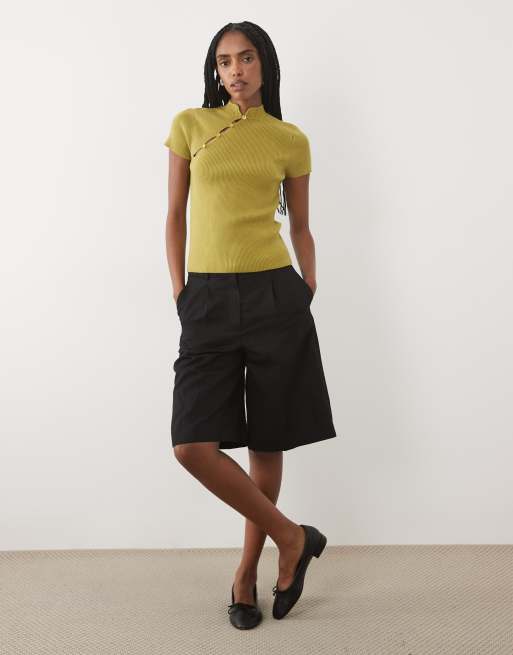 Miss Selfridge - Pull en maille avec col mandarin - Olive vif, 2 de 4
