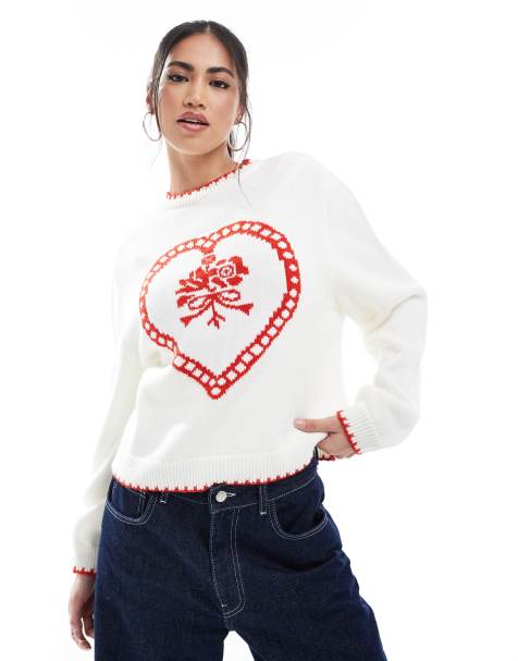 Miss Selfridge - Pull en maille oversize avec motif cœur au point de feston - view 1