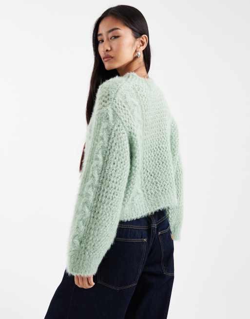 Miss Selfridge - Pull en maille torsadée épaisse - Vert, 2 de 4