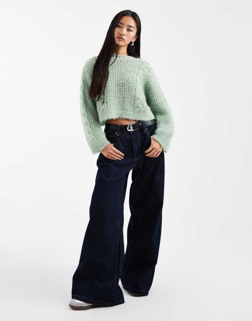Miss Selfridge - Pull en maille torsadée épaisse - Vert, 3 de 4