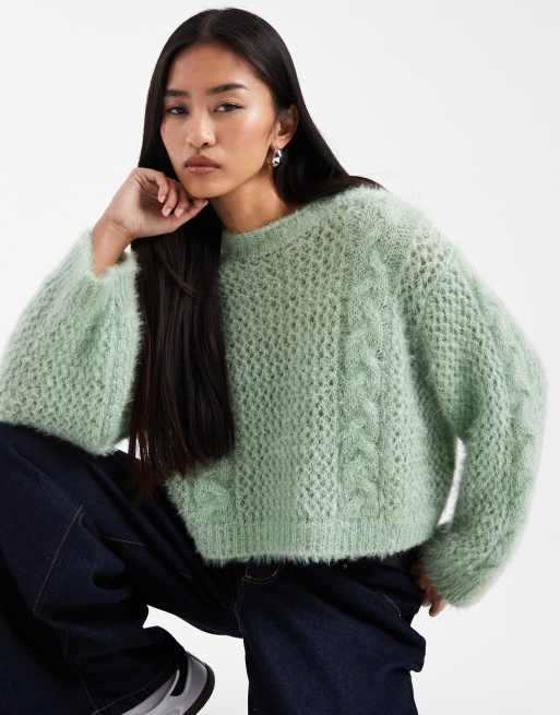 Miss Selfridge - Pull en maille torsadée épaisse - Vert, 4 de 4