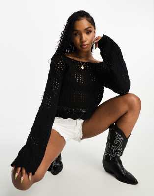 Miss Selfridge - Pull manches longues en crochet - Noir | ASOS