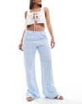 [Miss Selfridge] Miss Selfridge pull on cotton poplin wide leg gingham pants with tie side detail in blue S BLUE