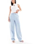 [Miss Selfridge] Miss Selfridge pull on elastic waist straight leg jeans in bleach wash-No colour 14 Bleach wash