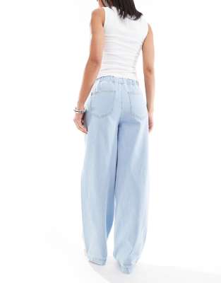 Miss Selfridge Pull On Elastic Waist Straight Leg Jeans In Blue