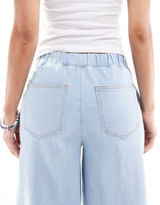 Miss Selfridge pull on elastic waist straight leg jeans in bleach wash