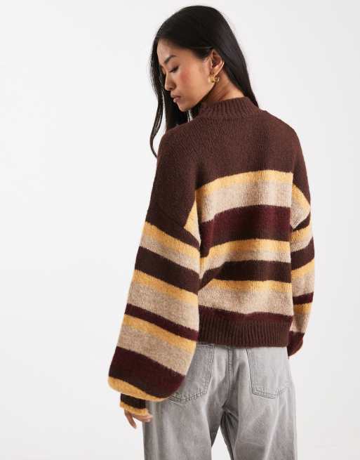 Miss Selfridge – Puszysty szczotkowany sweter w czekoladowe paski, 4 z 4