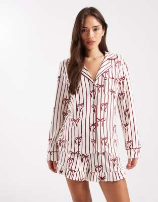 Miss Selfridge - Pyjama aus superweichem Jersey mit Schleifenmuster-Bunt