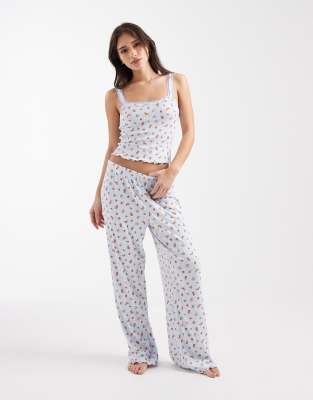 Miss Selfridge - Pyjamahose aus Pointelle mit Brunch-Print-Bunt