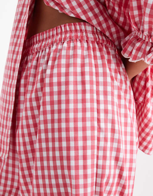 Miss Selfridge - Pyjamaset met wijde pijpen en gingham ruit in rood, 2 van 4