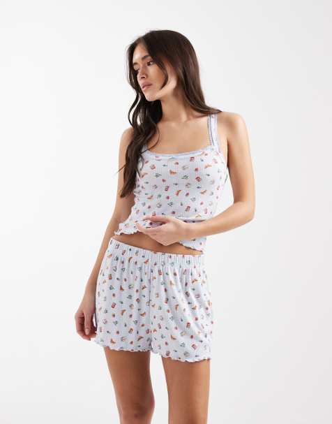 Miss Selfridge - Pyjamasshorts med brunchprint i pointelle-strik - view 1