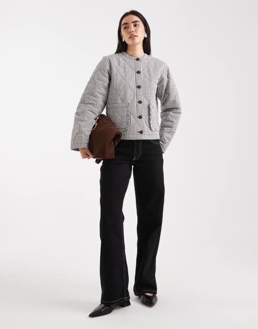 Miss Selfridge quilted bed jacket in brown check, 2 of 4
