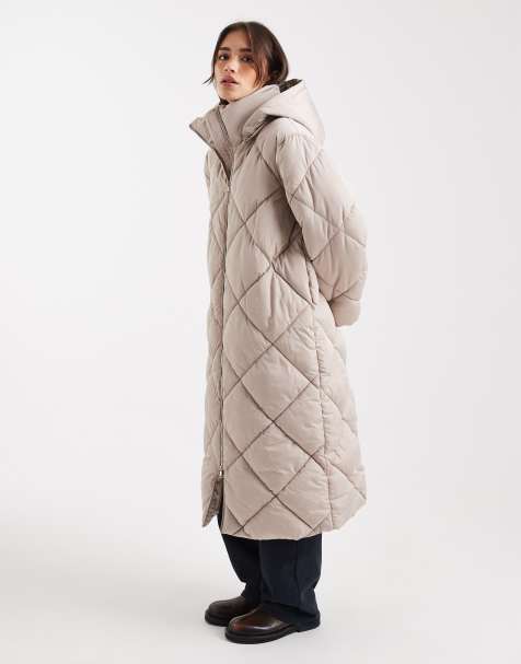 Miss Selfridge quilted hooded maxi puffer coat in mocha - view 1