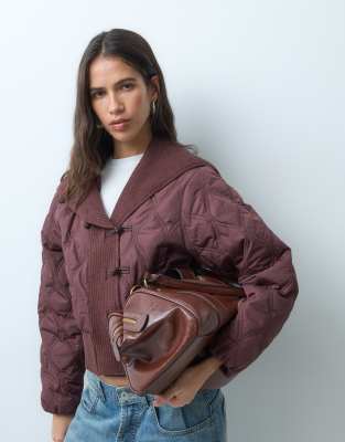 Miss Selfridge Quilted Liner Jacket In Brown