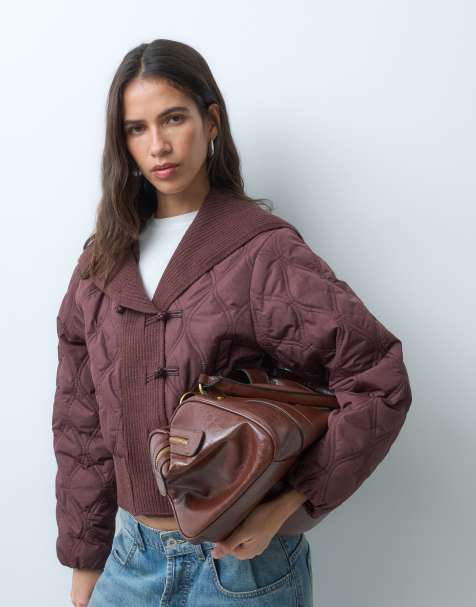 Miss Selfridge quilted liner jacket in chocolate - view 1