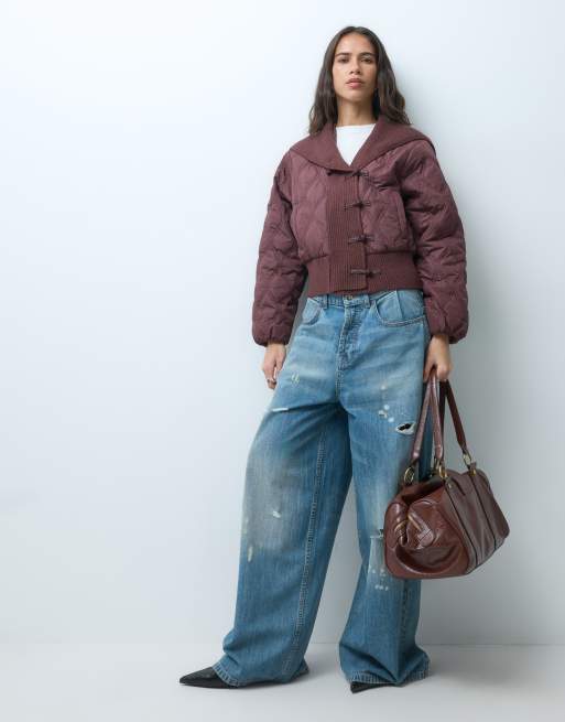 Miss Selfridge quilted liner jacket in chocolate, 2 of 5