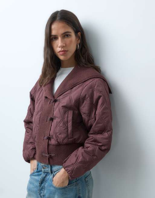 Miss Selfridge quilted liner jacket in chocolate, 4 of 5