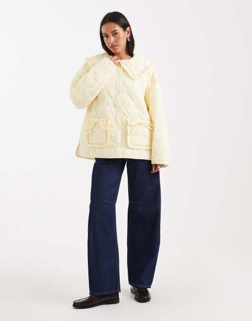 Miss Selfridge quilted liner jacket with collar in buttermilk, 2 of 4