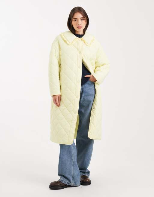 Miss Selfridge quilted liner maxi coat in buttermilk