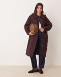 [Miss Selfridge] Miss Selfridge quilted liner maxi coat in plum-Purple 6 Plum