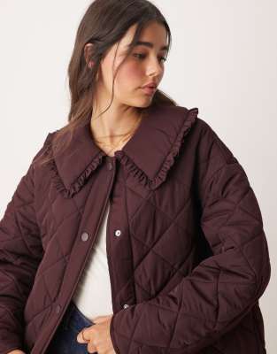 Miss Selfridge Quilted Liner Maxi Coat In Burgundy