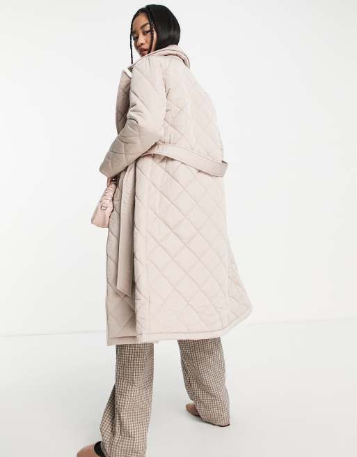 Miss Selfridge quilted longline belted coat in mink