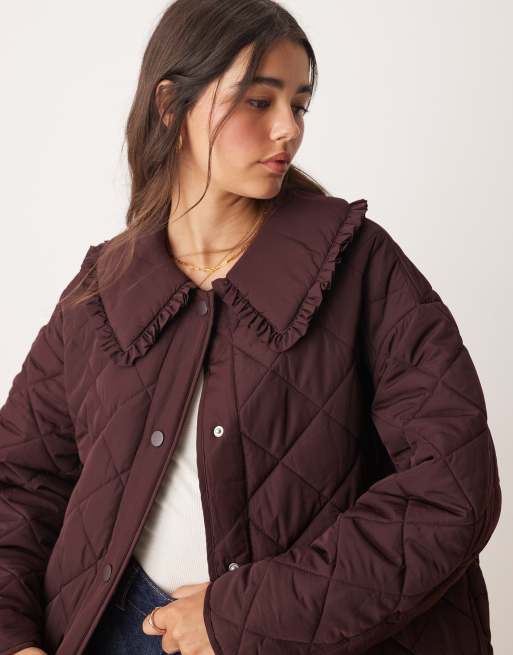 Miss Selfridge quilted maxi coat in plum