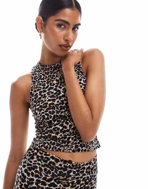 Miss Selfridge racer top co-ord in leopard print - view 1