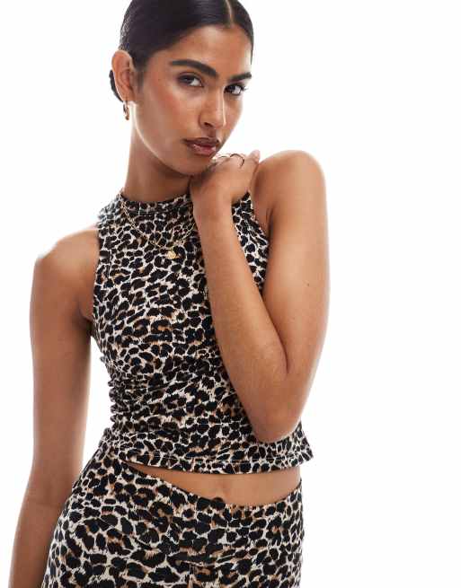 Miss Selfridge racer top in leopard print (part of a set)
