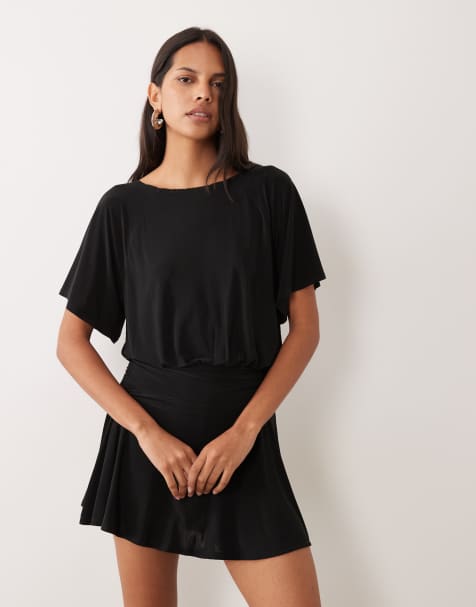 Miss Selfridge raglan sleeve skort playsuit in black - view 1