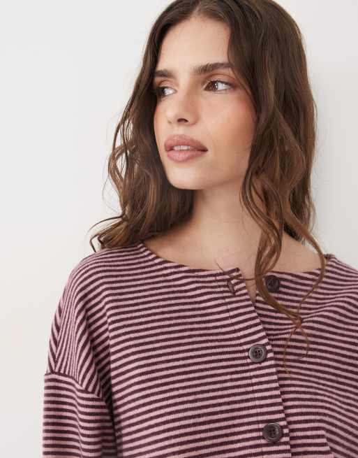 Miss Selfridge randig kofta i rosa och plommon, 3 av 4