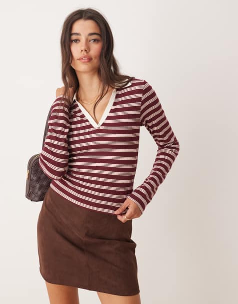 Miss Selfridge – Randig pikétopp med långa ärmar - view 1