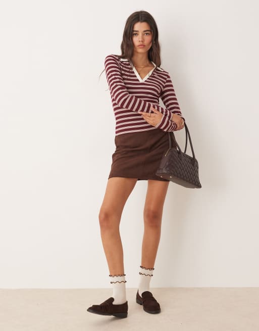 Miss Selfridge – Randig pikétopp med långa ärmar, 3 av 4