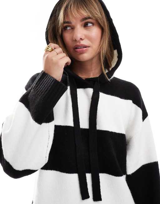 Miss Selfridge – Randig, stickad miniklänning i oversize med huva, 2 av 4