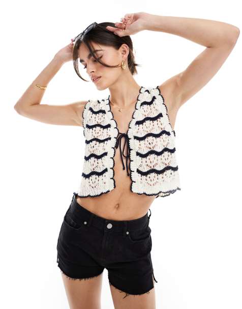 Miss Selfridge – Randig, virkad, ärmlös topp - view 1