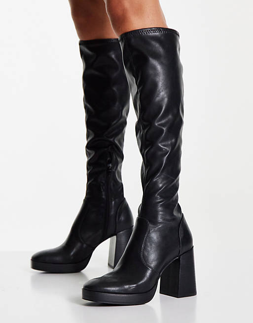 Miss Selfridge Rapture black pu high leg boot | ASOS