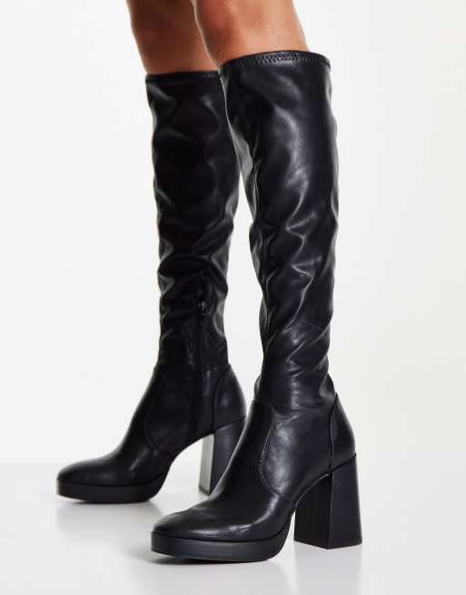 Miss Selfridge Rapture black pu high leg boot | ASOS