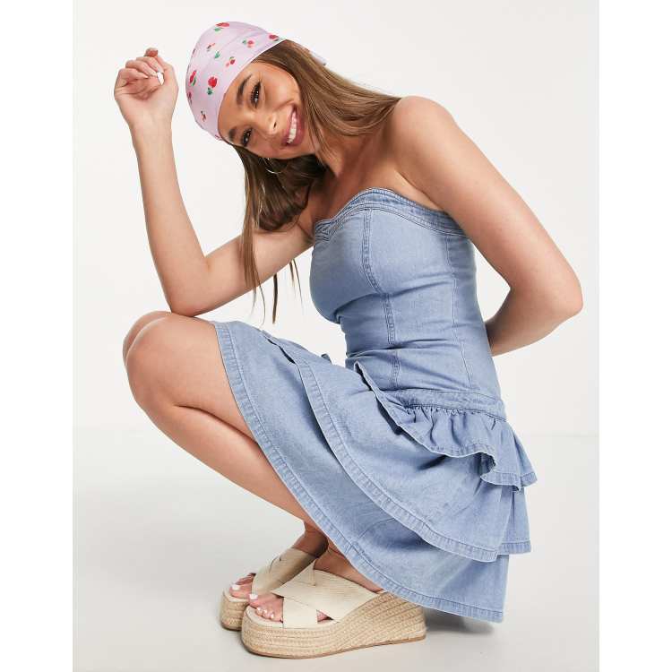 Miss Selfridge rara bandeau dress in bleach wash | ASOS